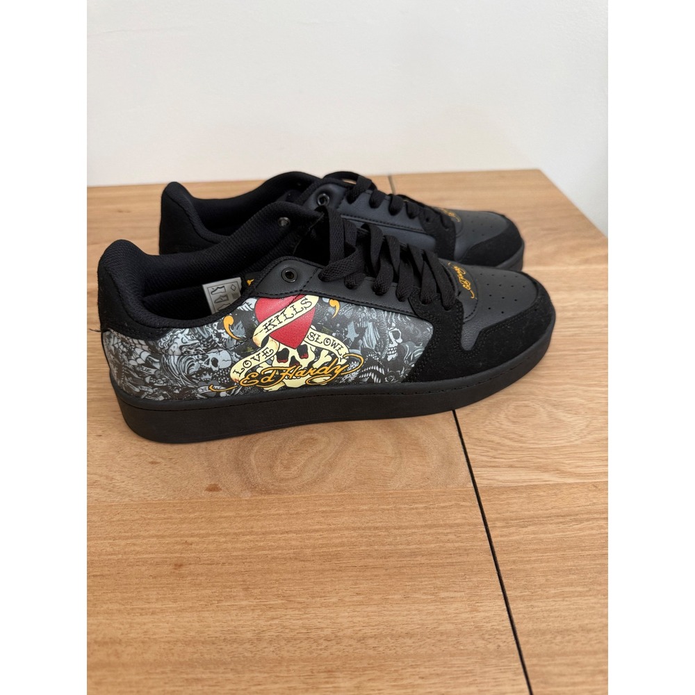 Ed Hardy EH Court-T Mens Black Love Kills Slowly Tattoo Graphic Sneakers Size 11